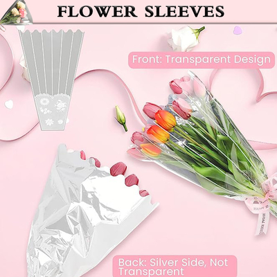 Il mazzo eliminabile del fiore del cellofan collega le borse con un manicotto di spostamento di plastica con la decorazione del pizzo