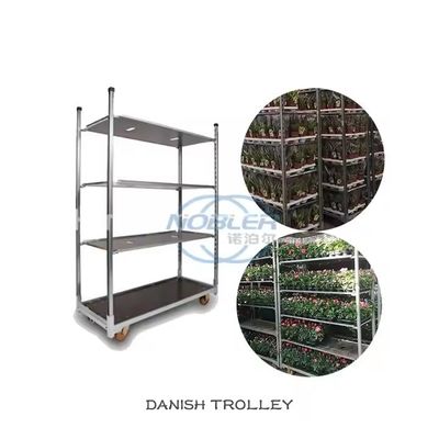 Capacità di stoccaggio scaffali 100KG Carrello Olandese per Fiori, incluse ruote in PP e altezza ripiano 25cm, ideale per la logistica dei fioristi