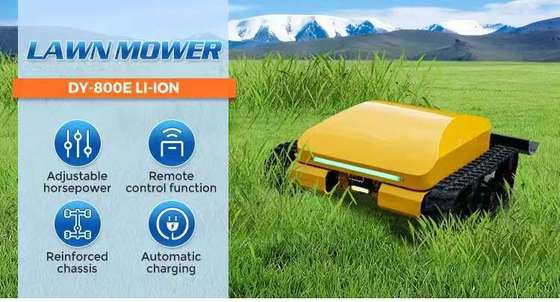 Tosaerba cingolato intelligente radiocomandato, con batteria al litio ferro fosfato (LiFePO₄), trazione integrale, a risparmio energetico ed ecologico, e 3 ore di funzionamento continuo.