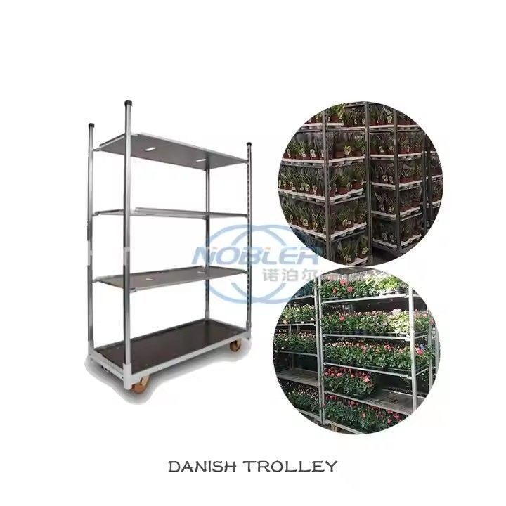 Capacità di stoccaggio scaffali 100KG Carrello Olandese per Fiori, incluse ruote in PP e altezza ripiano 25cm, ideale per la logistica dei fioristi